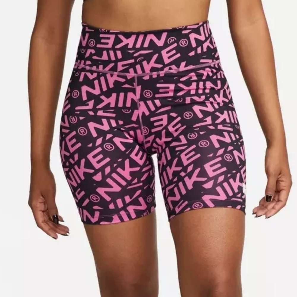 Nike One Women's Cosmic Fuchsia Printed Mid-Rise Biker Shorts DX0092-665 Size S - Picture 1 of 3